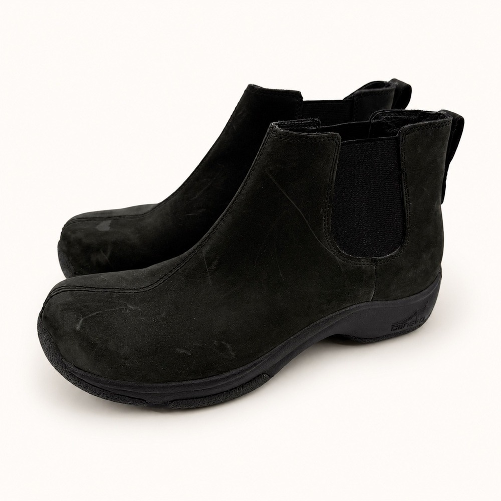 Dansko Women 38 Black Leather Frankie Chelsea Boots Slip On Comfort NO INSOLES